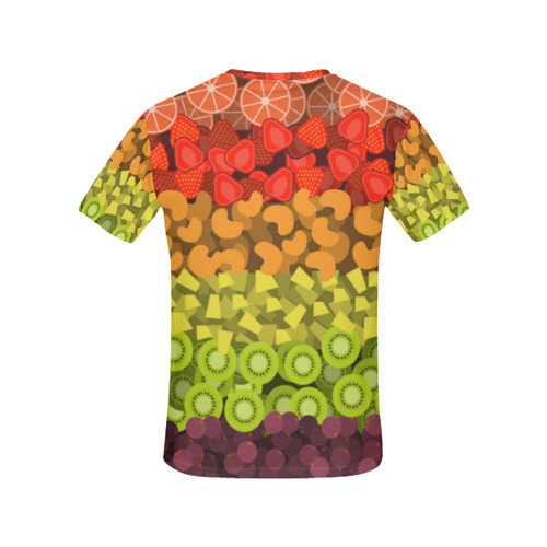 Red Green Yeelow Fruit Pattern Kiwi Grapes All Over Print T-Shirt for Women (USA Size) (Model T40)