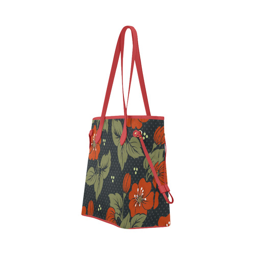 Vintage Red Floral Pattern Clover Canvas Tote Bag (Model 1661)