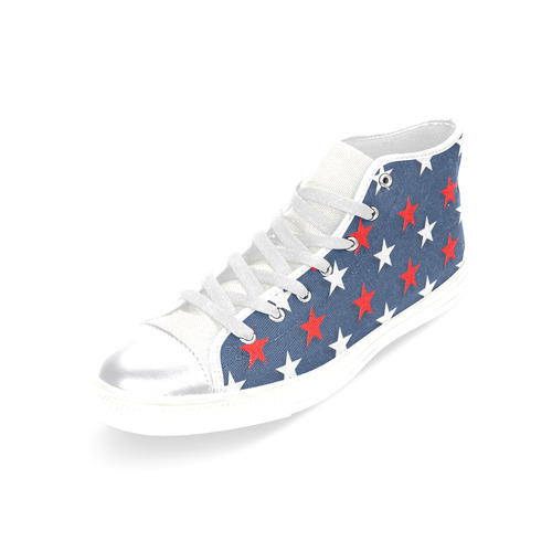 Navy Red White Stars Women's Classic High Top Canvas Shoes (Model 017)