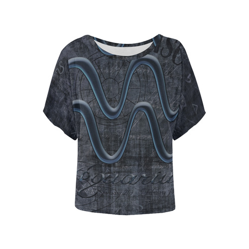 Astrology Zodiac Sign Aquarius in Grunge Style Women's Batwing-Sleeved Blouse T shirt (Model T44)