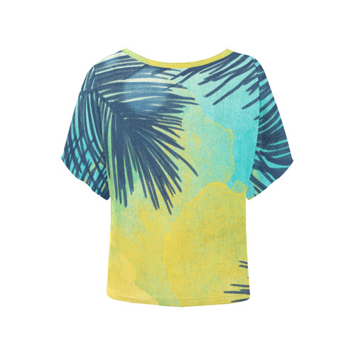 Palm Trees Tropical Watercolor Women's Batwing-Sleeved Blouse T shirt (Model T44)