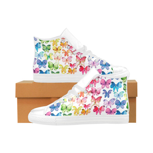 Rainbow Butterflies Aquila High Top Microfiber Leather Women's Shoes (Model 032)