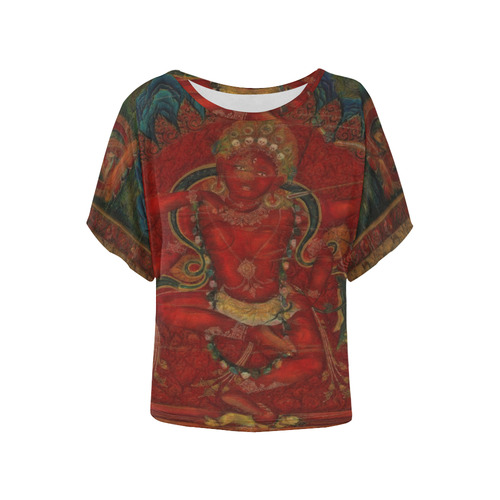Kurukulla From Tibetan Buddhism Women's Batwing-Sleeved Blouse T shirt (Model T44)