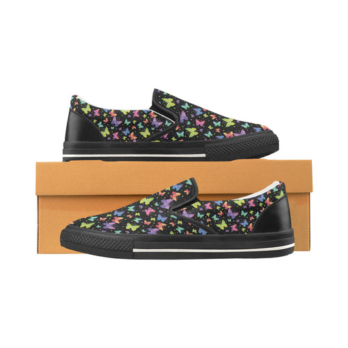 Colorful Butterflies Black Edition Women's Slip-on Canvas Shoes/Large Size (Model 019)