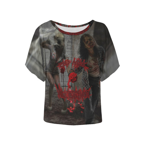 Valentines Day Zombie Couple Women's Batwing-Sleeved Blouse T shirt (Model T44)
