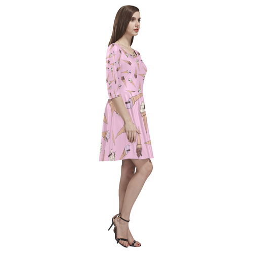 Pink Fun Ice Cream Pattern Tethys Half-Sleeve Skater Dress(Model D20)