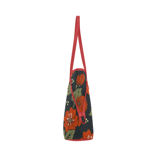 Vintage Red Floral Pattern Clover Canvas Tote Bag (Model 1661)