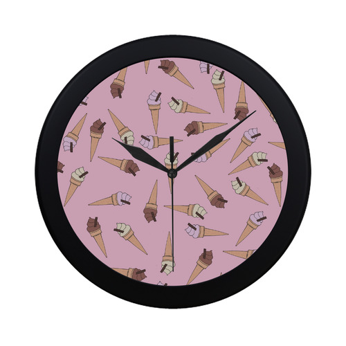 Pink Fun Ice Cream Pattern Circular Plastic Wall clock