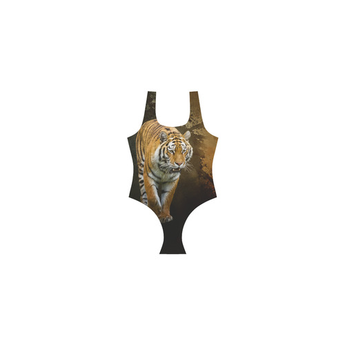 A gorgeous painted siberian tiger Vest One Piece Swimsuit (Model S04)