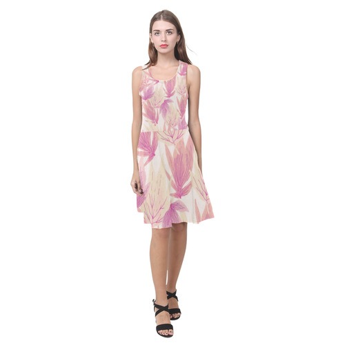 Watercolor Floral Leaf Pattern- Atalanta Casual Sundress(Model D04)