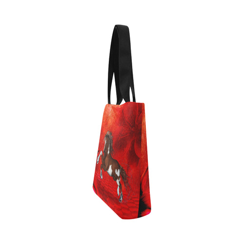 Wild horse on red background Canvas Tote Bag (Model 1657)