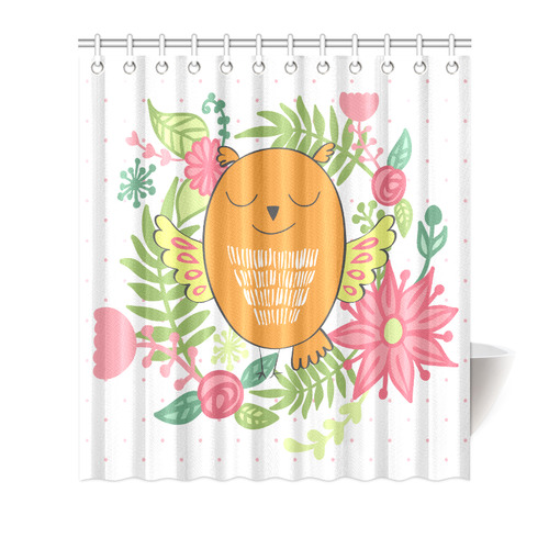 Cute Cartoon Owl Pink Orange Green Shower Curtain 66"x72"