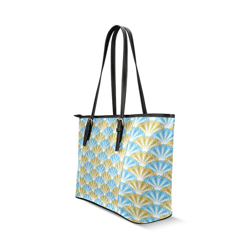 feather pattern,aqua golden by JamColors Leather Tote Bag/Small (Model 1640)