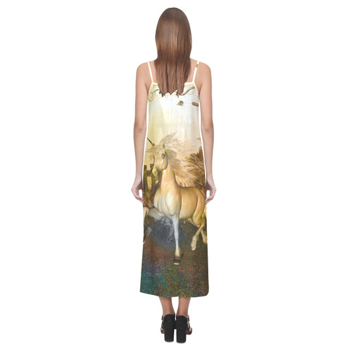 White unicorn in the night V-Neck Open Fork Long Dress(Model D18)