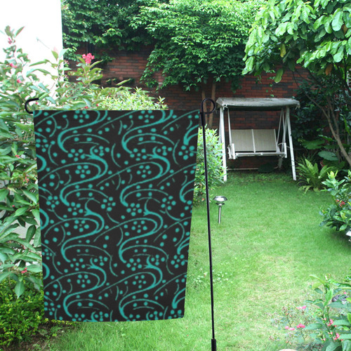 Vintage Swirl Floral Teal Black Garden Flag 12‘’x18‘’（Without Flagpole）