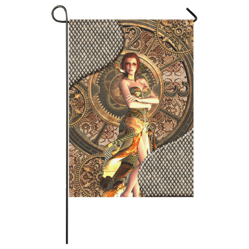 Steampunk lady with gears and clocks Garden Flag 28''x40'' （Without Flagpole）