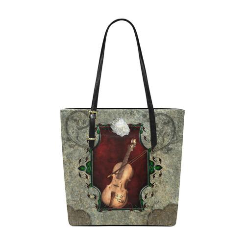 Violin with violin bow and flowers Euramerican Tote Bag/Small (Model 1655)