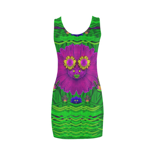 summer flower girl with pandas dancing in green Medea Vest Dress (Model D06)