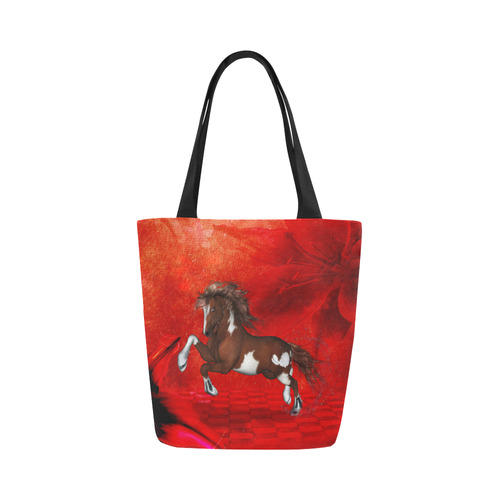 Wild horse on red background Canvas Tote Bag (Model 1657)