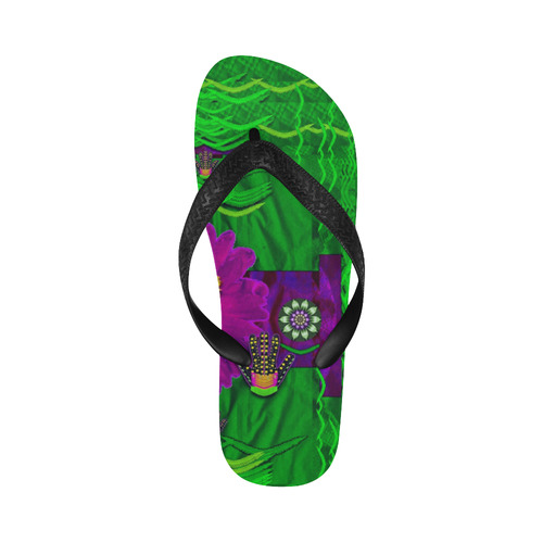 summer flower girl with pandas dancing in green Flip Flops for Men/Women (Model 040)