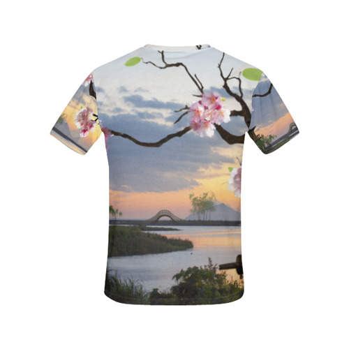 Cherry Blossom Sakura Floral Sunset All Over Print T-Shirt for Women (USA Size) (Model T40)