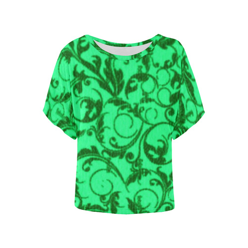 Vintage Swirls Green Women's Batwing-Sleeved Blouse T shirt (Model T44)