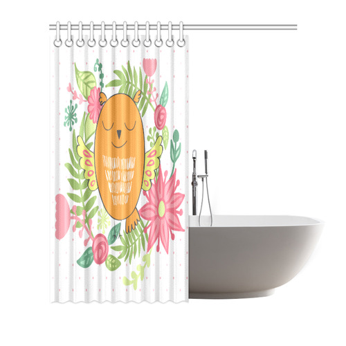 Cute Cartoon Owl Pink Orange Green Shower Curtain 66"x72"