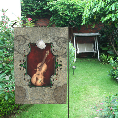 Violin with violin bow and flowers Garden Flag 28''x40'' （Without Flagpole）