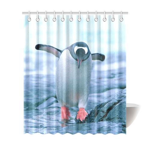 Cute Baby Penguin Walking Antarctic Landscape Shower Curtain 72"x84"