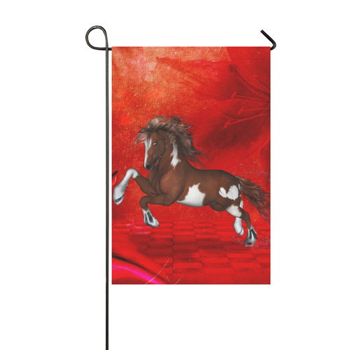 Wild horse on red background Garden Flag 12‘’x18‘’（Without Flagpole）