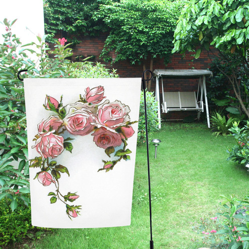 Pink Rose Floral Garden Flag 12‘’x18‘’（Without Flagpole）