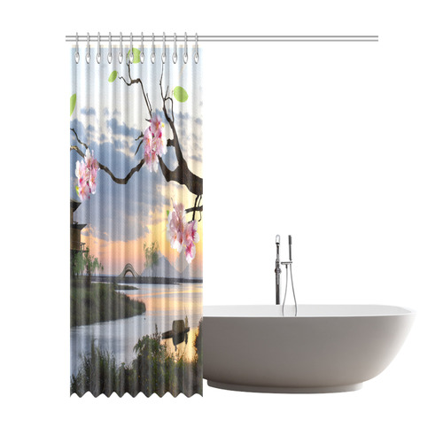 Cherry Blossom Sakura Floral Sunset Shower Curtain 72"x84"