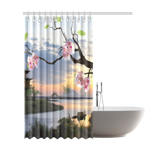Cherry Blossom Sakura Floral Sunset Shower Curtain 72"x84"