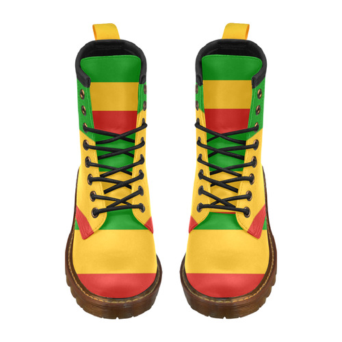 Rastafari Flag Colored Stripes High Grade PU Leather Martin Boots For Women Model 402H