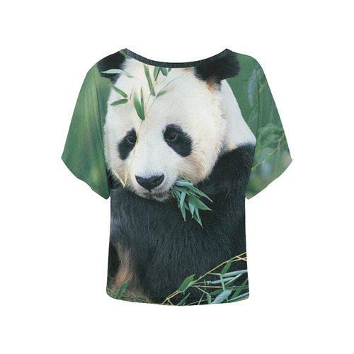 Giant Panda Eating Bamboo In Forest Women's Batwing-Sleeved Blouse T shirt (Model T44)