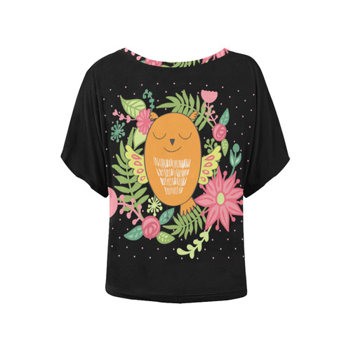 Cute Cartoon Owl Pink Orange Green Women's Batwing-Sleeved Blouse T shirt (Model T44)