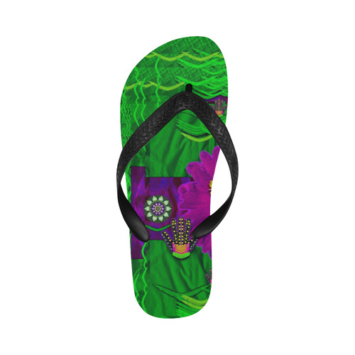 summer flower girl with pandas dancing in green Flip Flops for Men/Women (Model 040)