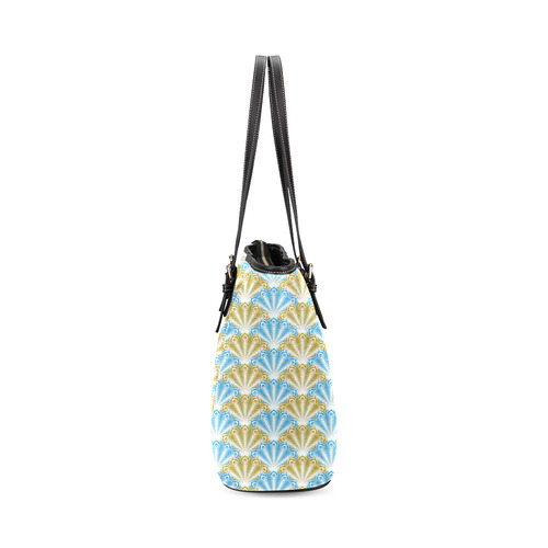 feather pattern,aqua golden by JamColors Leather Tote Bag/Small (Model 1640)