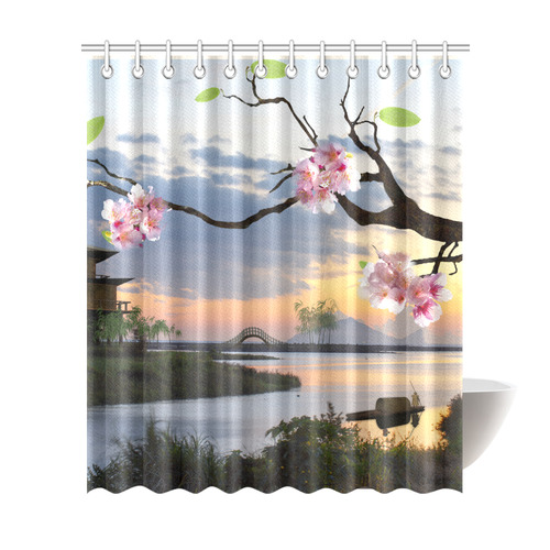 Cherry Blossom Sakura Floral Sunset Shower Curtain 72"x84"