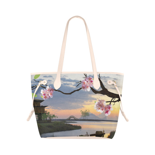 Cherry Blossom Sakura Floral Sunset Clover Canvas Tote Bag (Model 1661)