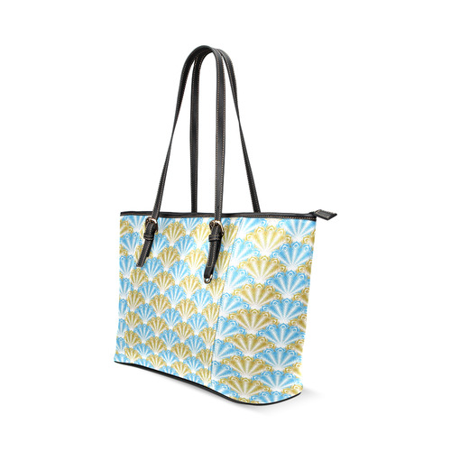 feather pattern,aqua golden by JamColors Leather Tote Bag/Small (Model 1640)