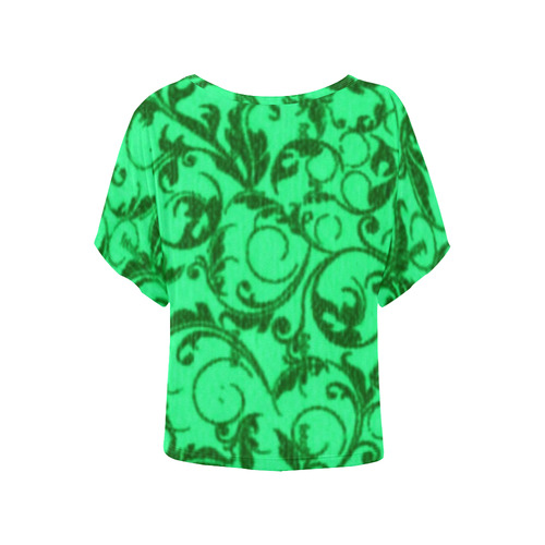 Vintage Swirls Green Women's Batwing-Sleeved Blouse T shirt (Model T44)