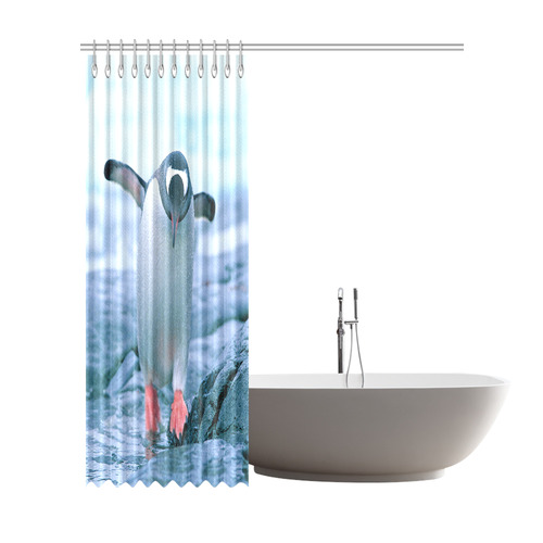 Cute Baby Penguin Walking Antarctic Landscape Shower Curtain 72"x84"