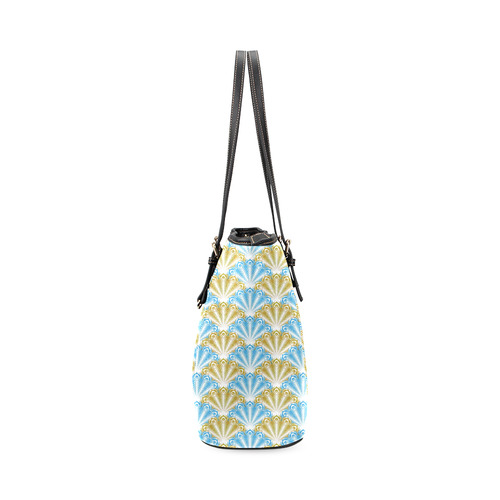 feather pattern,aqua golden by JamColors Leather Tote Bag/Small (Model 1640)