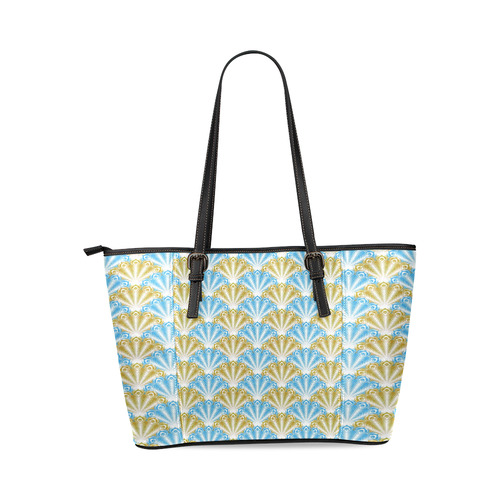 feather pattern,aqua golden by JamColors Leather Tote Bag/Small (Model 1640)