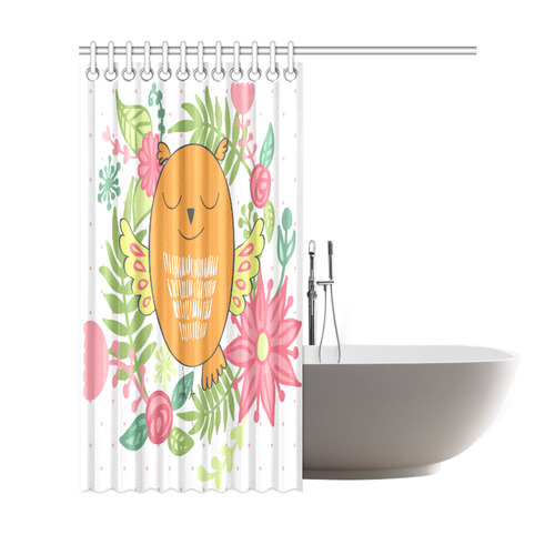 Cute Cartoon Owl Pink Orange Green Shower Curtain 69"x72"