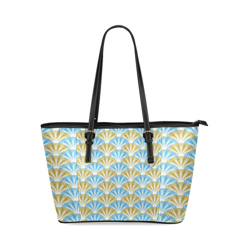 feather pattern,aqua golden by JamColors Leather Tote Bag/Small (Model 1640)