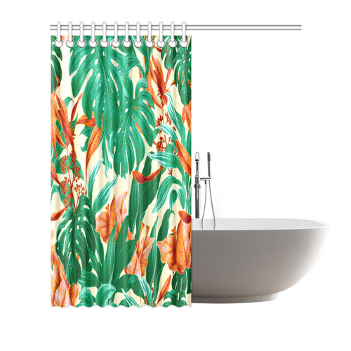 Tropical Jungle Leaves Floral Shower Curtain 72"x72"