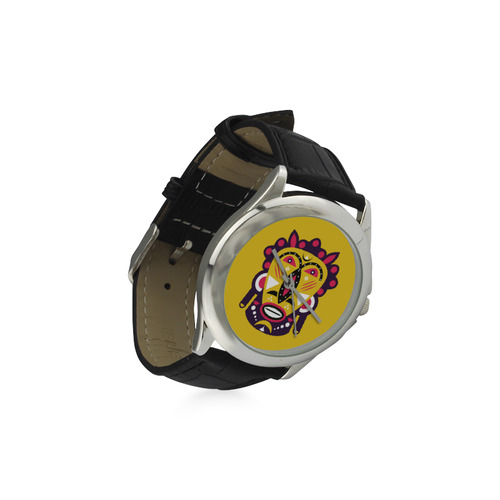 Kuba Face Mask Yellow Women's Classic Leather Strap Watch(Model 203)