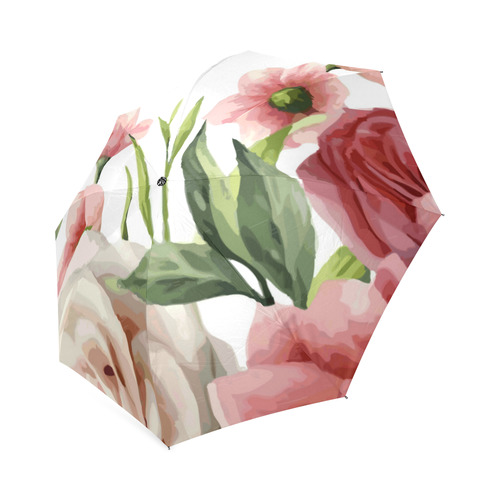 Pink Vintage Rose Watercolor Floral Foldable Umbrella (Model U01)